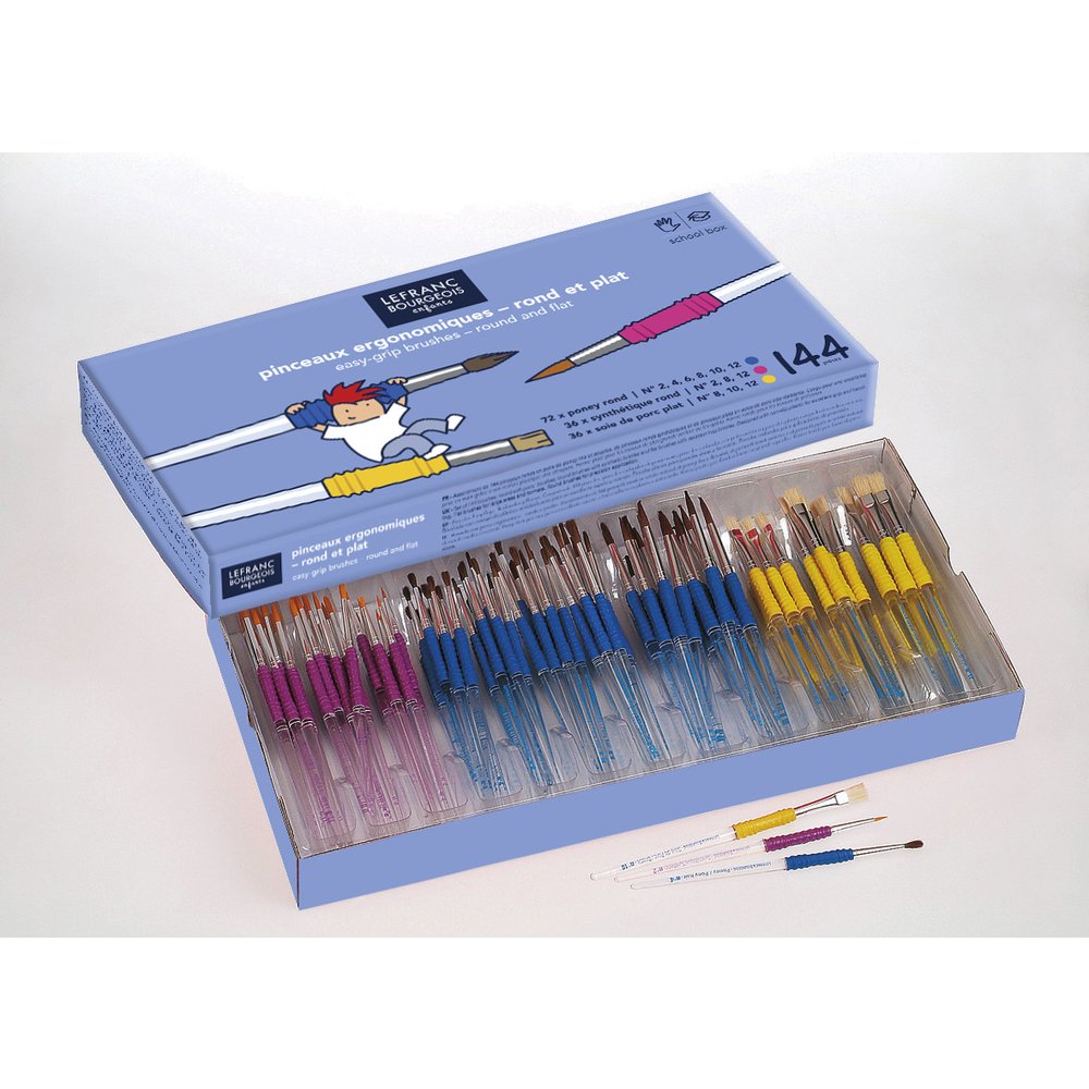 Lefranc Bourgeois Kids School Pack - Easy Grip Brushes - Round & Flat x144 