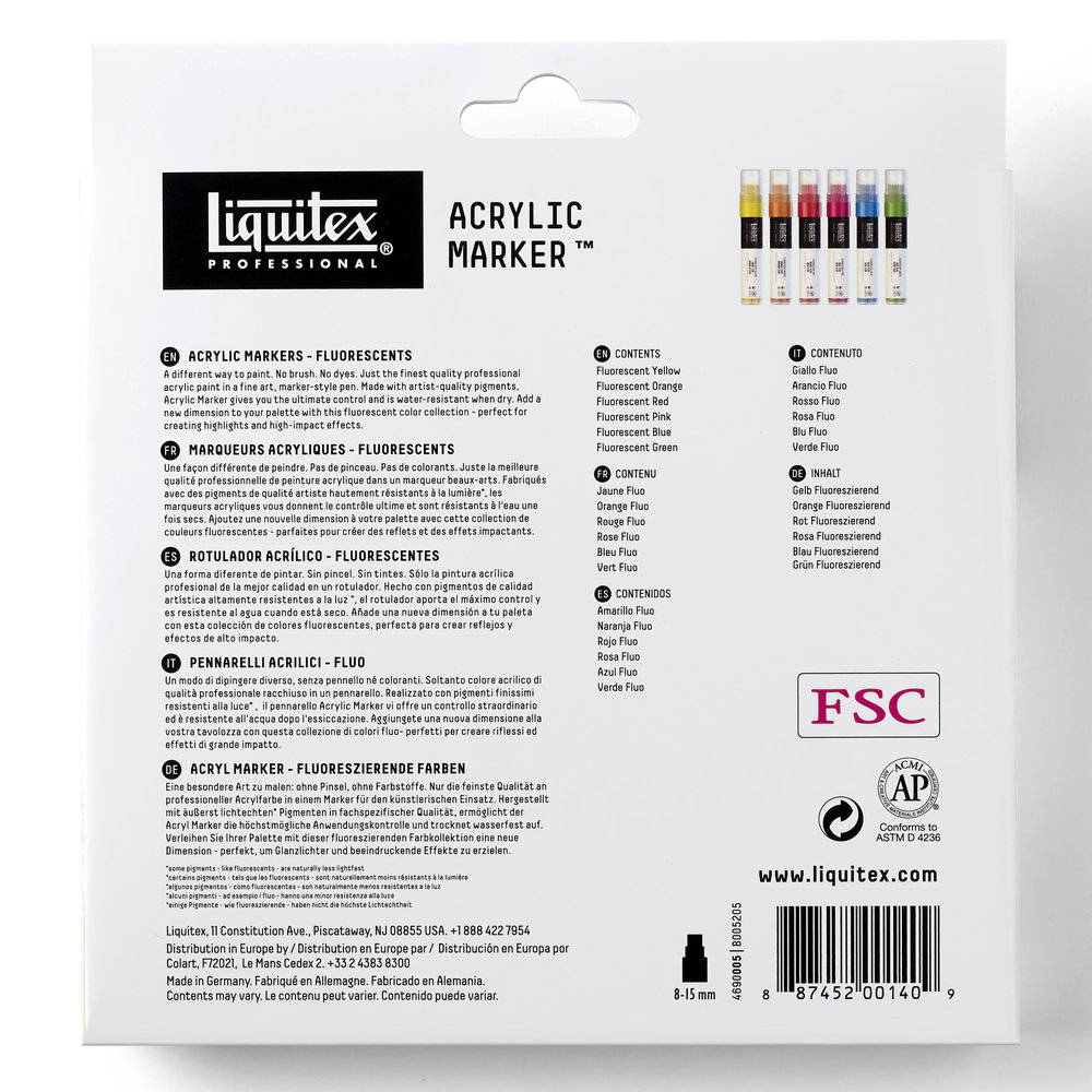 Liquitex Professional Acrylic Marker Set- 6x15mm - Fluorescents