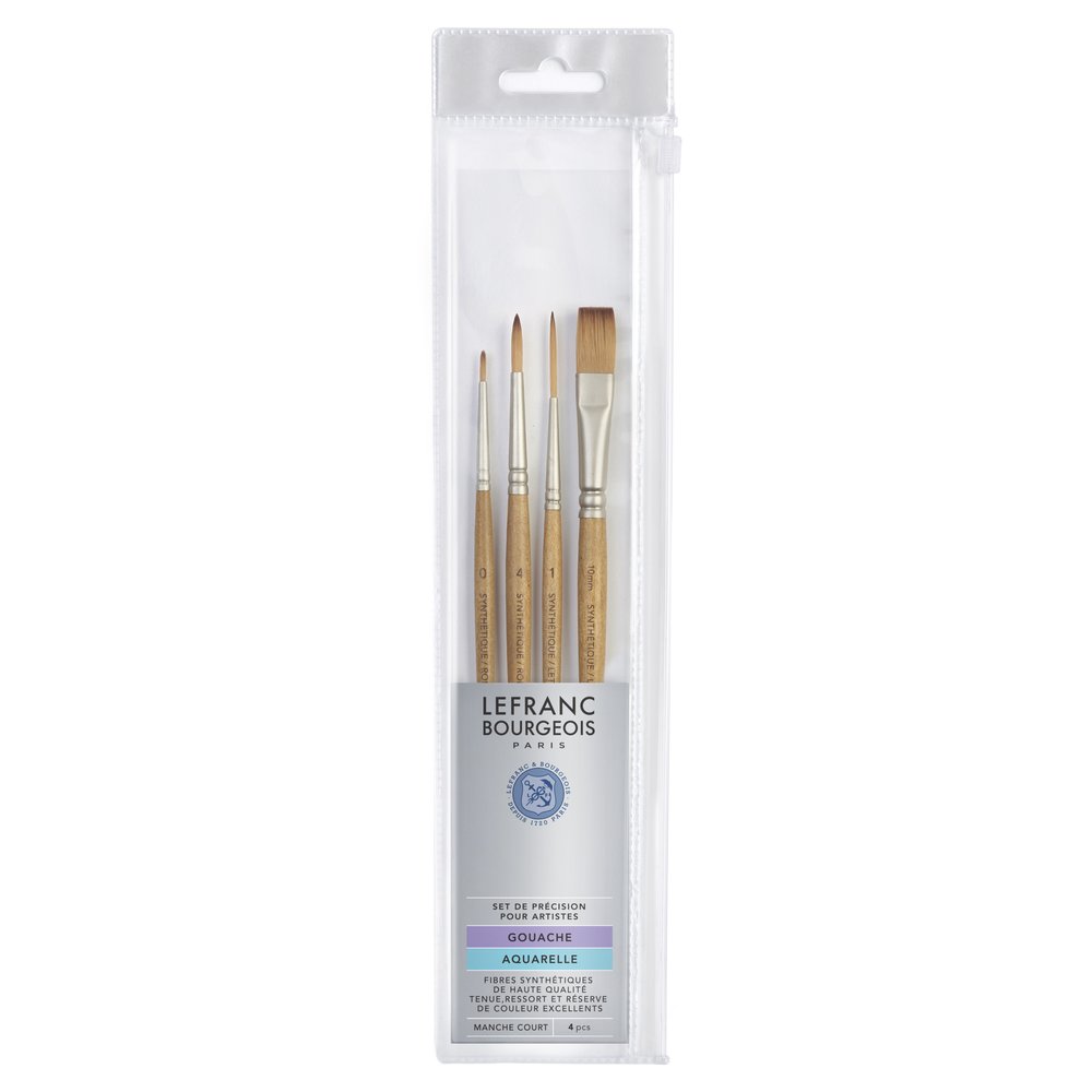 Lefranc Bourgeois Extra Fine Gouache Synthetic Brush Set - 4x Assorted Styles 