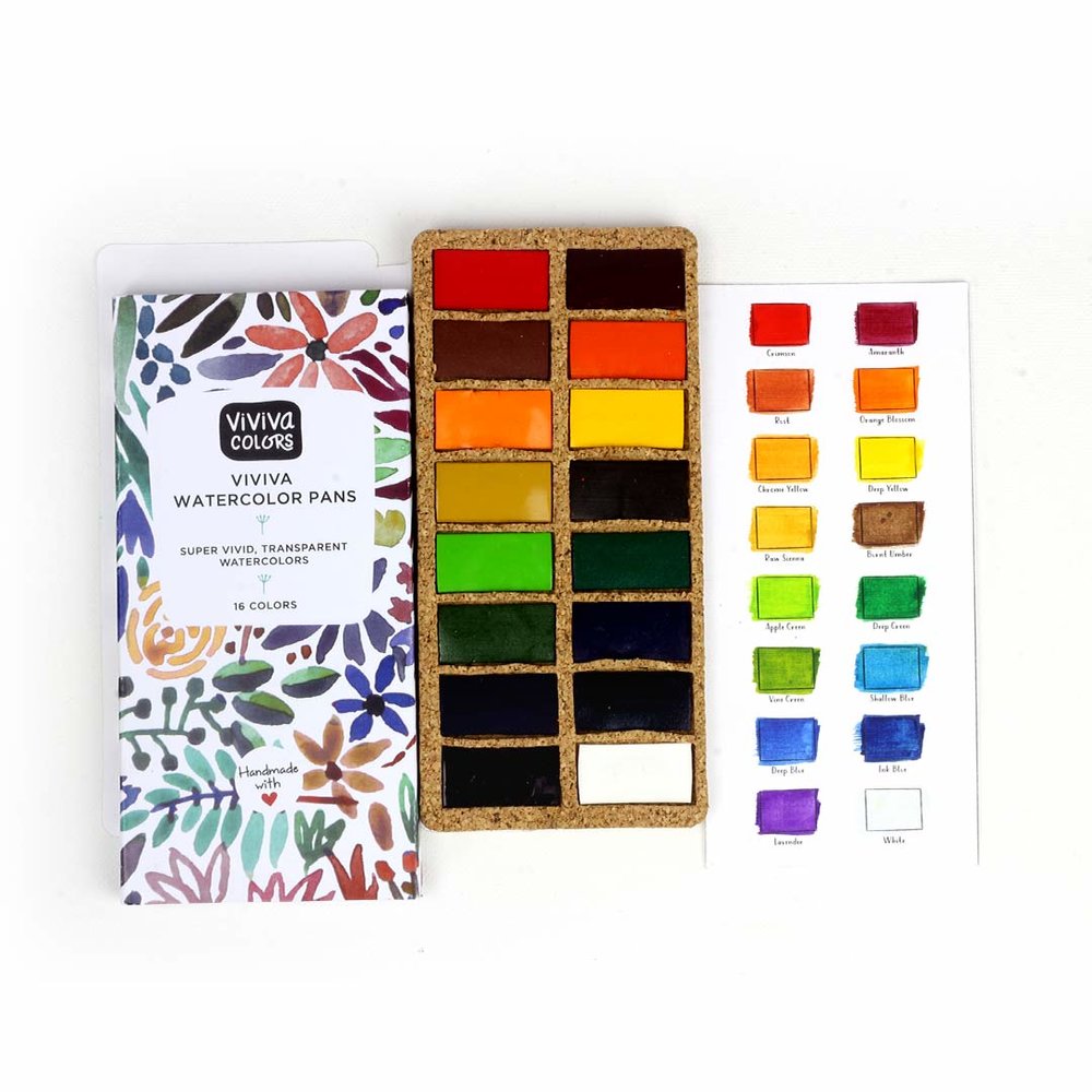 Viviva Watercolour Pan Set - Original 16 colours