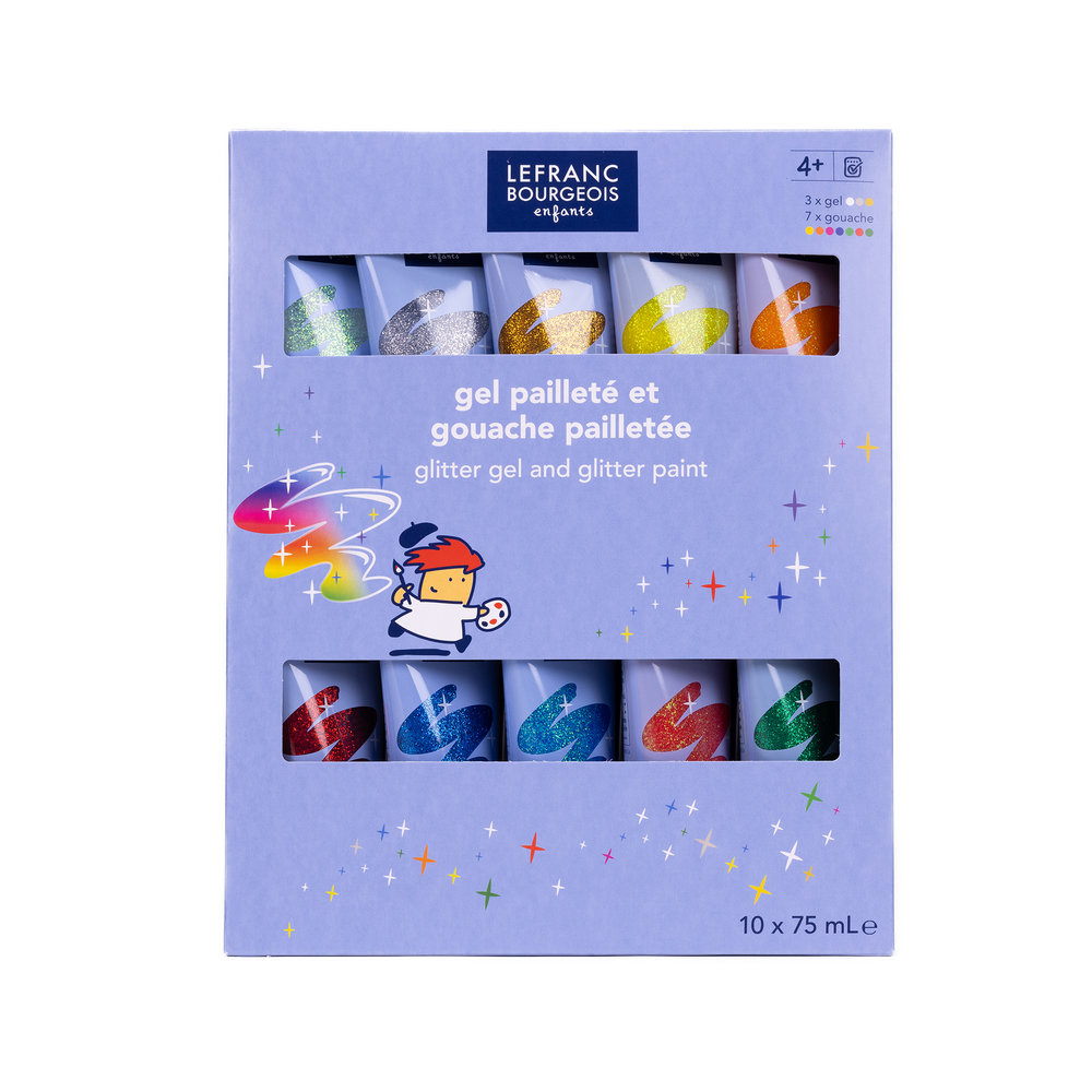 Lefranc Bourgeois Glitter Gel & Glitter Paint Set - 10x75ml 