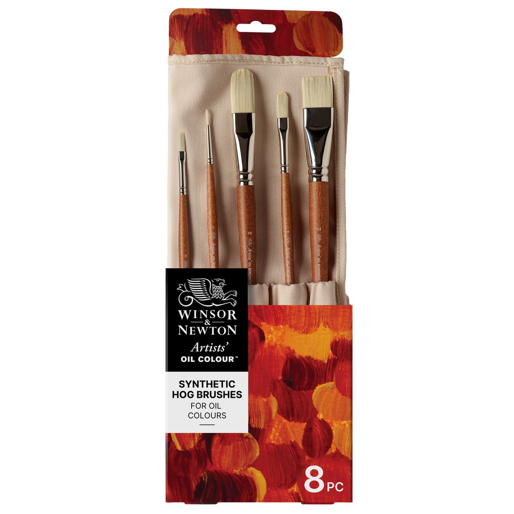 Winsor & Newton Artists' Synthetic Hog Brushes for Oil Colours 8 Pack