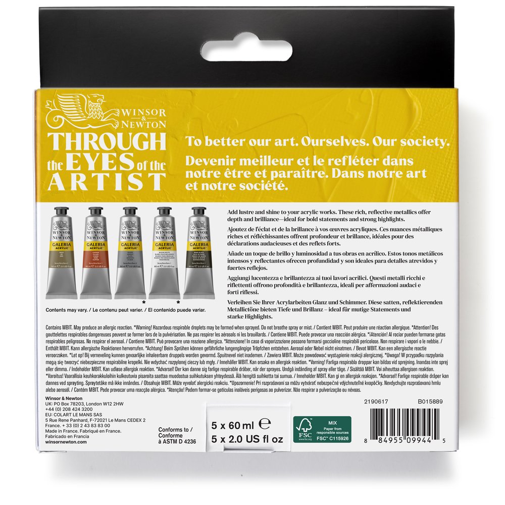 Winsor & Newton Galeria Acrylic Colour 5x60ml Tubes Metallic Set