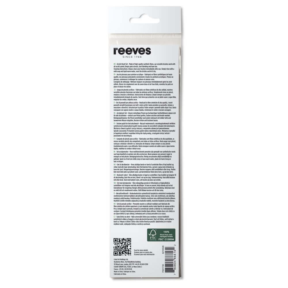 reeves Synthetic Acrylic Brush Short Handle x7 Set