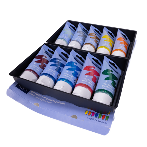 Lefranc Bourgeois Glitter Gel & Glitter Paint Set - 10x75ml 