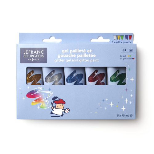 Lefranc Bourgeois Glitter Gel & Glitter Paint Set - 5x75ml 