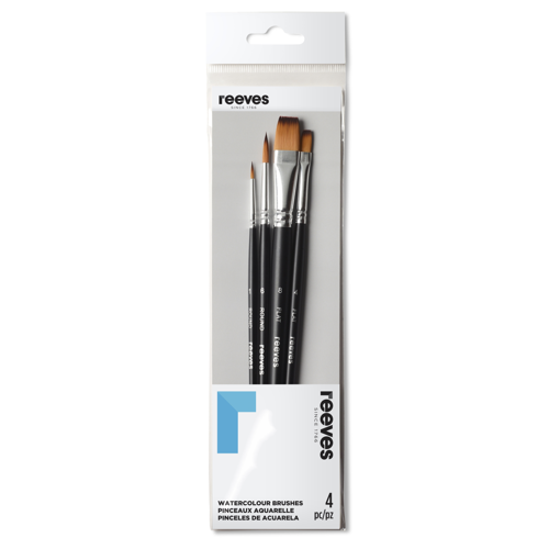reeves Synthetic Watercolour Brush Short Handle x4 Set