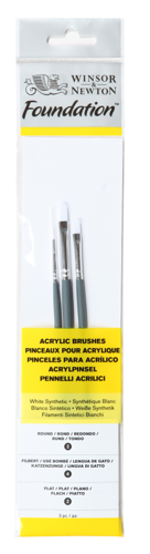 Winsor & Newton Foundation Acrylic Brush - Short Handle - 3 Pack