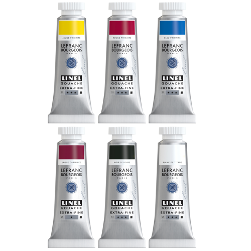 Lefranc Bourgeois Linel Extra-Fine Gouache Set - Primary Colours 6 Tubes