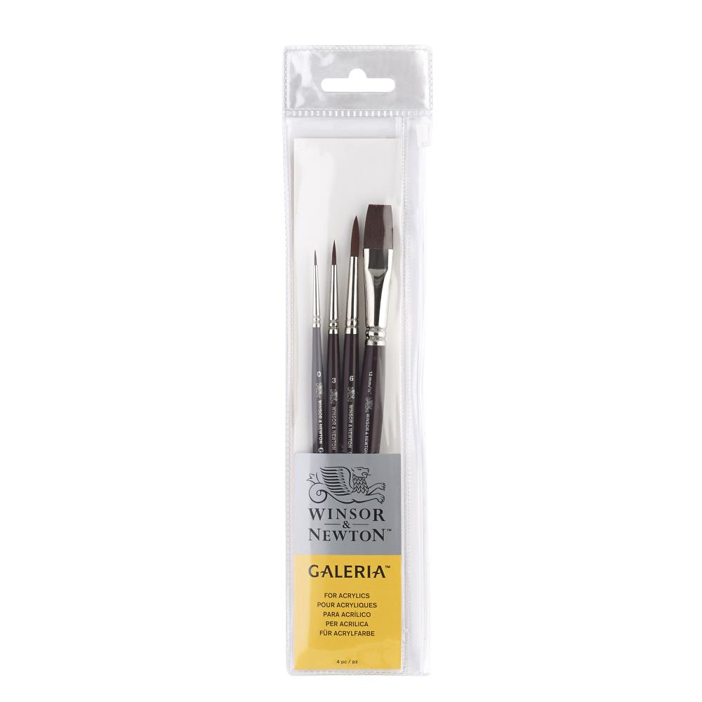 Winsor & Newton Estuche x4 Pinceles Galeria Mango Corto (redondo n° 0, n°3 y n°8; un trazo 12 mm)