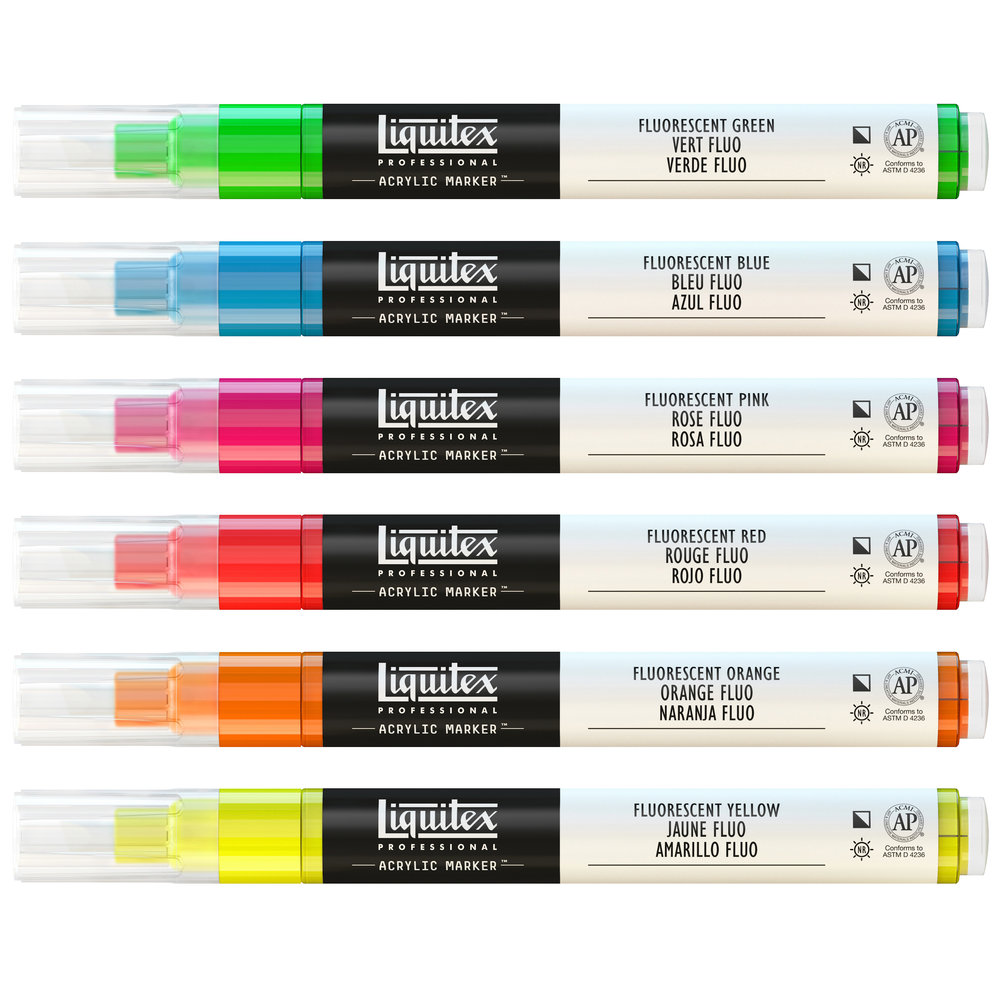 Liquitex Paint Marker Set 6 Punta Fina Colores Fluorescentes