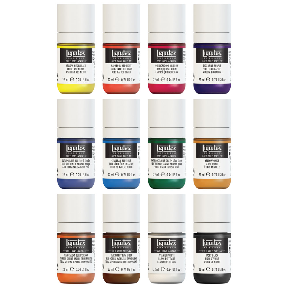 Liquitex Professional Soft Body 12x22ml Set Colores Esenciales