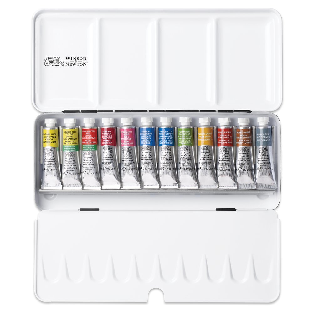 Winsor & Newton Acuarela Profesional Caja de Metal 12x5ml Tubos