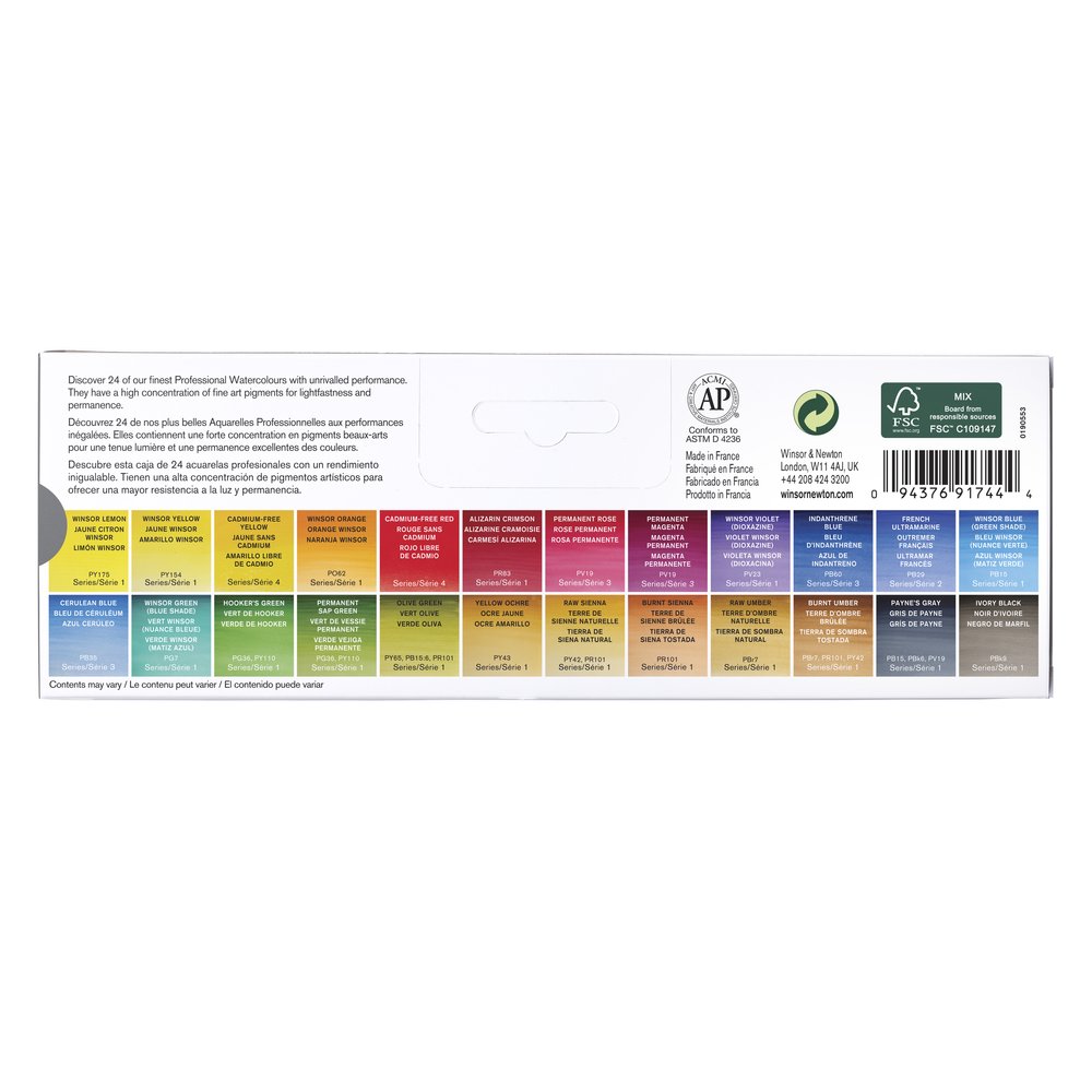 Winsor & Newton Acuarela Profesional Caja Metal 24 Semi Godet