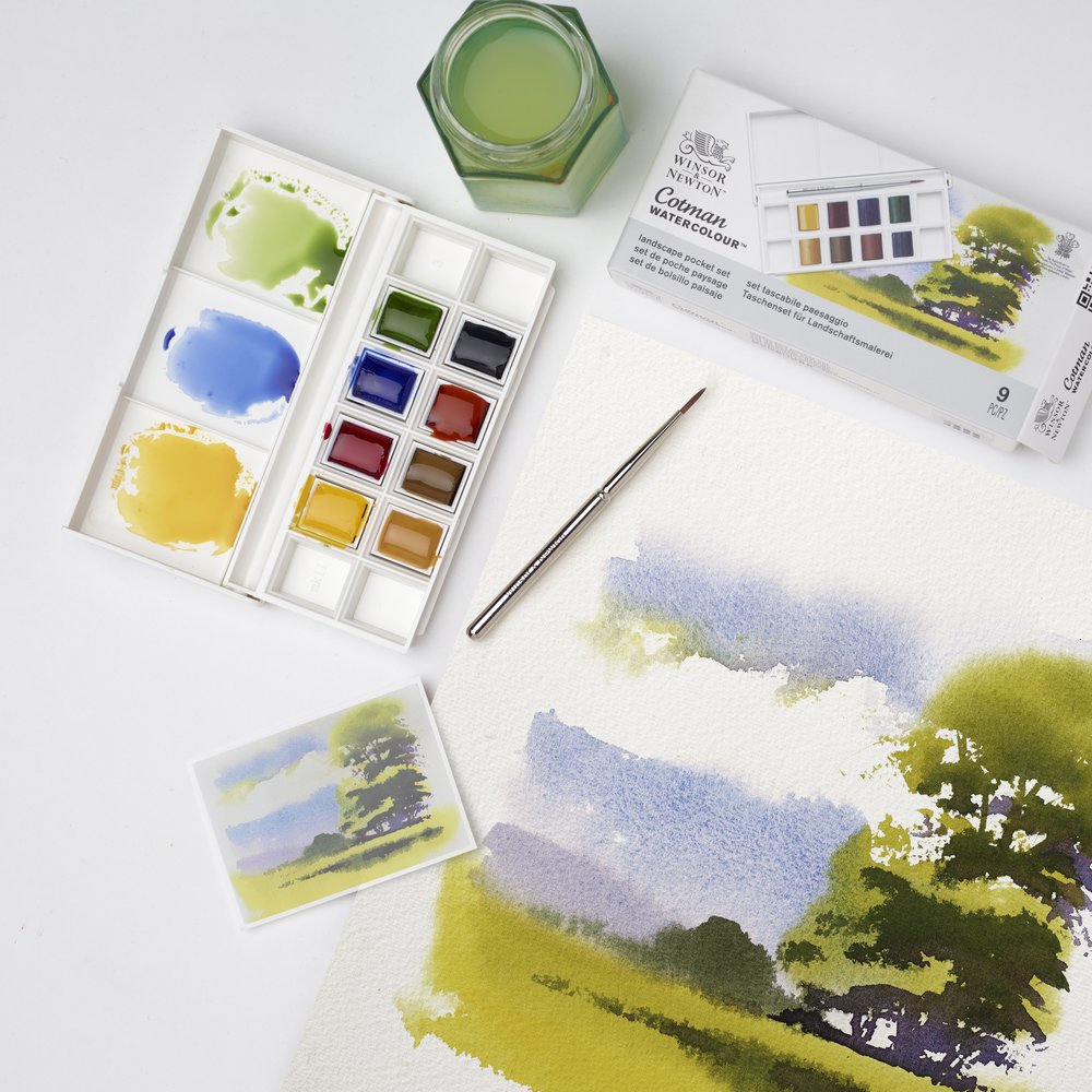 Winsor & Newton Acuarela Cotman Set Bolsillo Paisaje 8x1/2 Godets