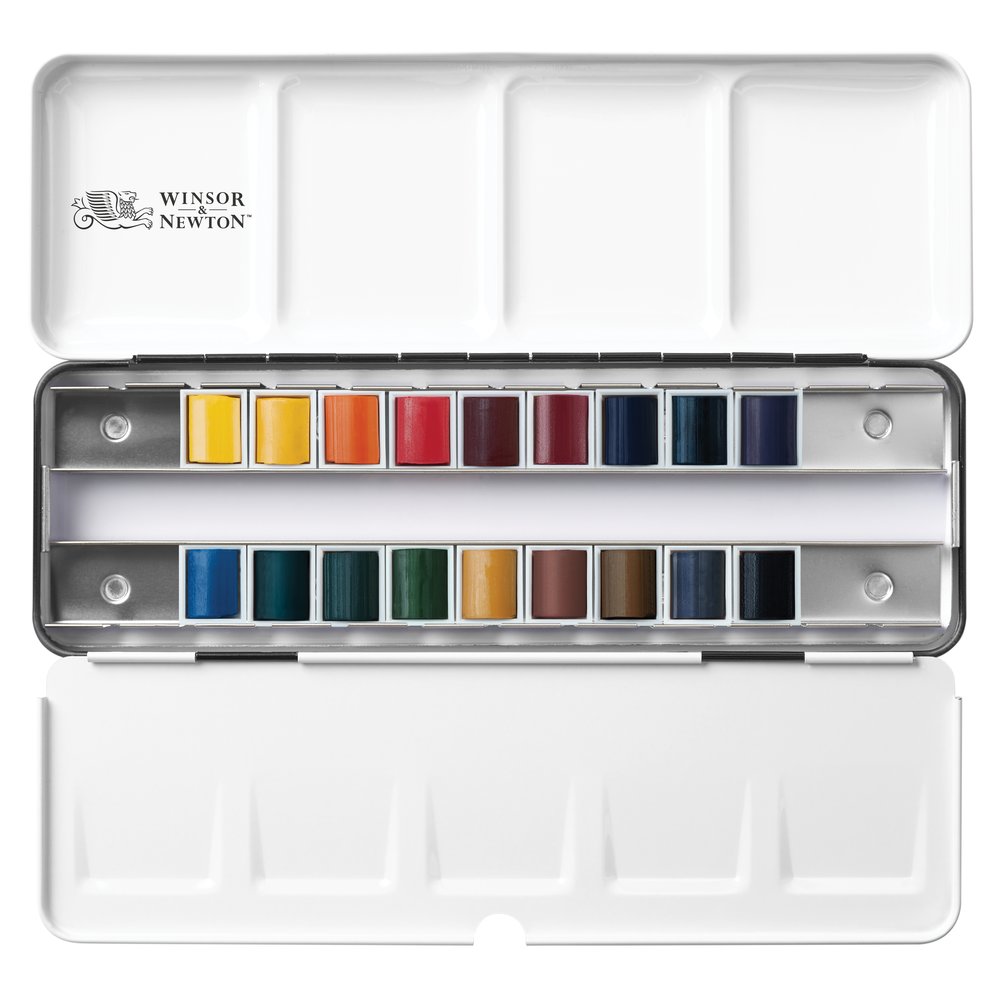 Winsor & Newton Acuarela Profesional Caja Metálica de Viaje x18 semi godet