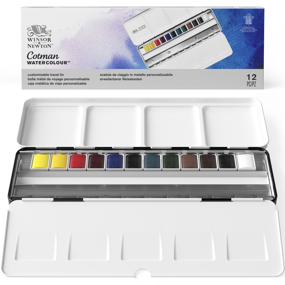 Winsor & Newton Acuarela Cotman Blue Box 12 Semi Godet (Capacidad para 24 Semi Godets)