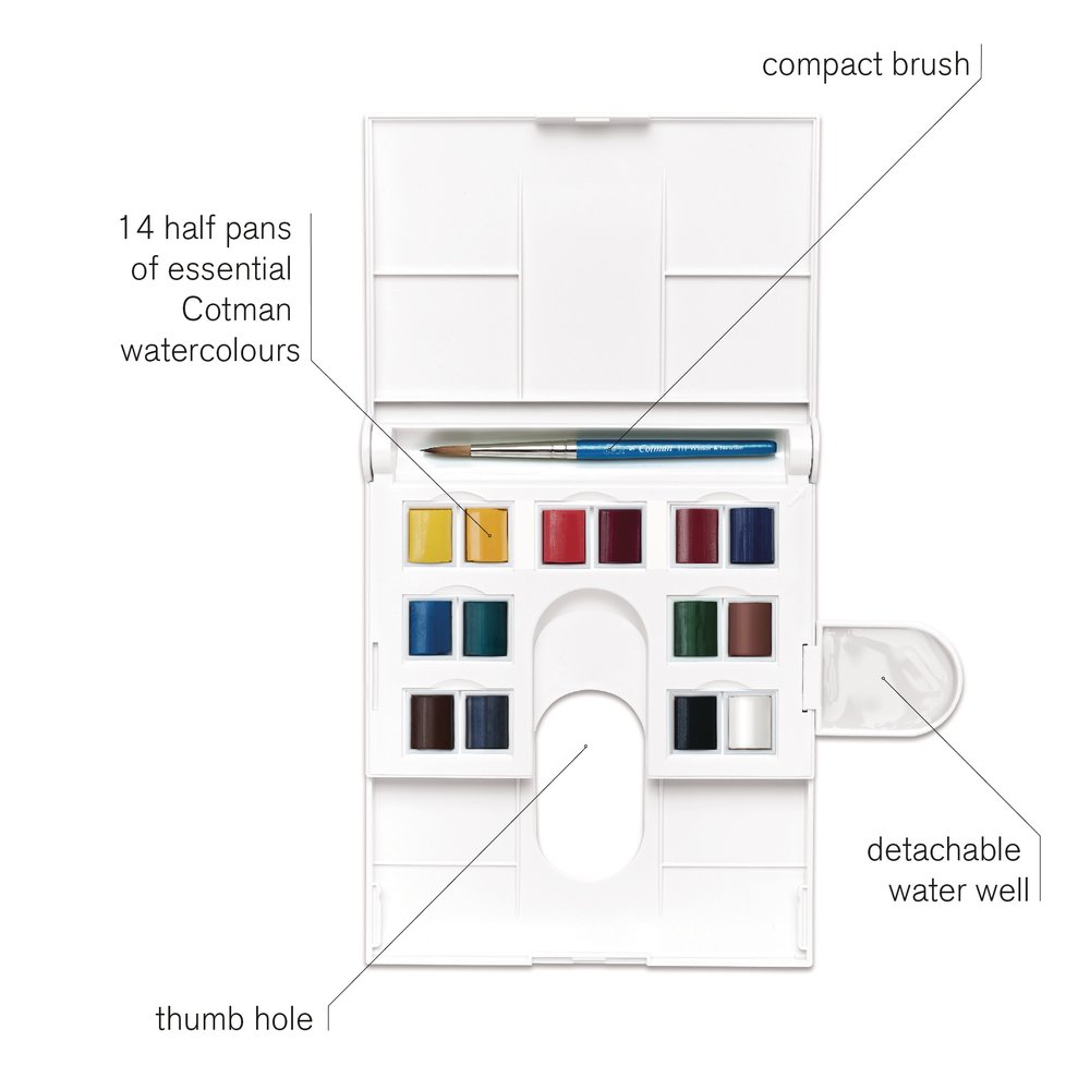 Winsor & Newton Acuarela Cotman Caja Compacta 14x1/2 godet + pincel