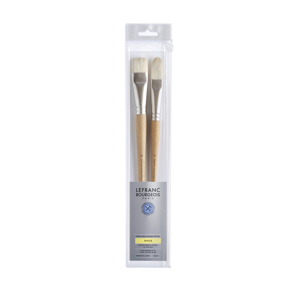 Lefranc Bourgeois Pinceles Pelo De Cerda Blanca Extra Set De 2 Pinceles Para Fondos Y Aplanar (Plano Corto Nº20, Lengua De Gato Nº16)