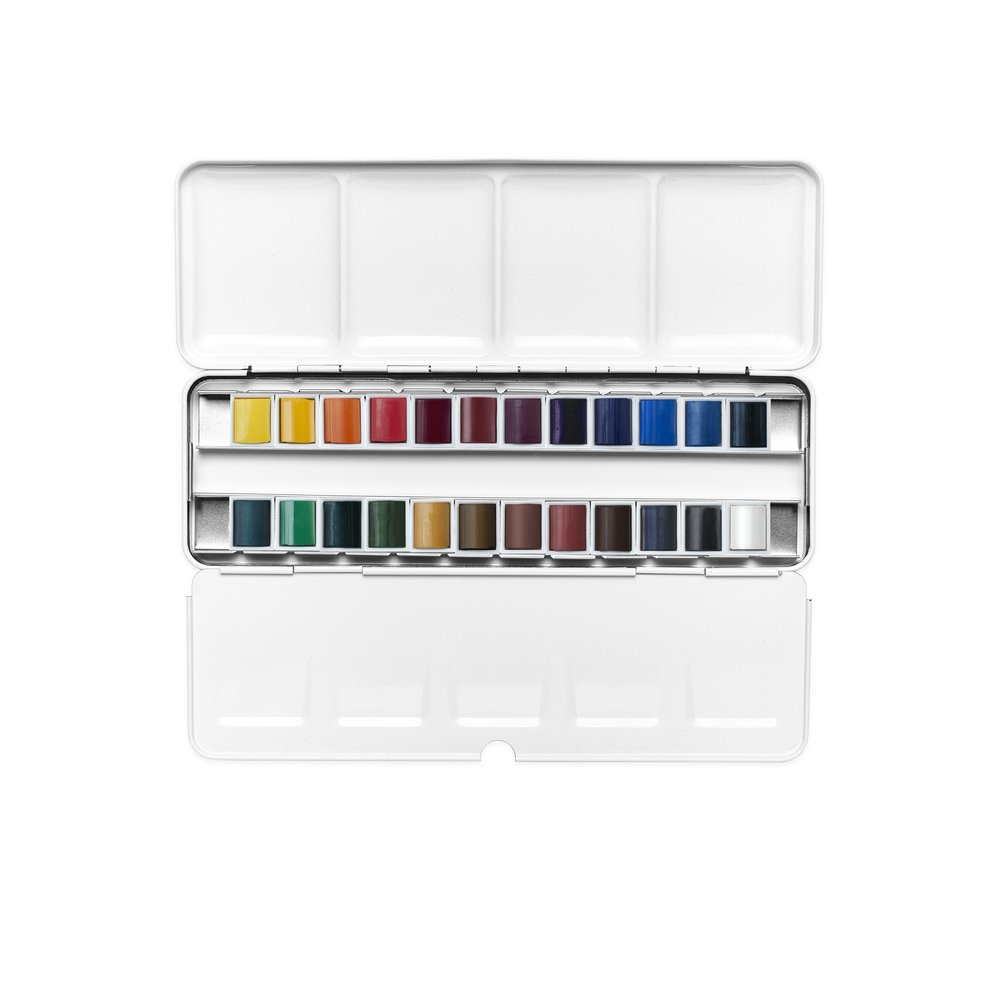 Winsor & Newton Acuarela Cotman Caja de Metal Sketcher 24x1/2 godets