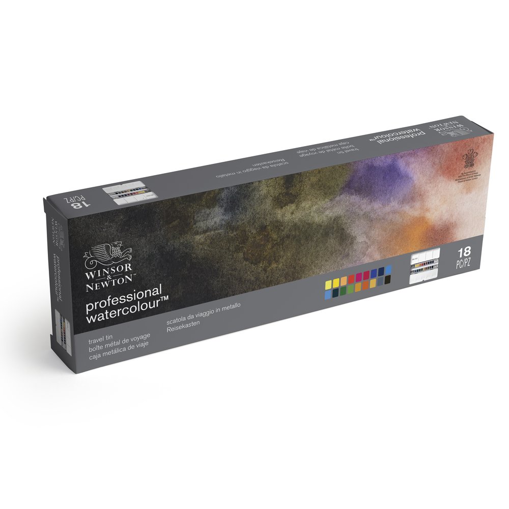 Winsor & Newton Acuarela Profesional Caja Metálica de Viaje x18 semi godet