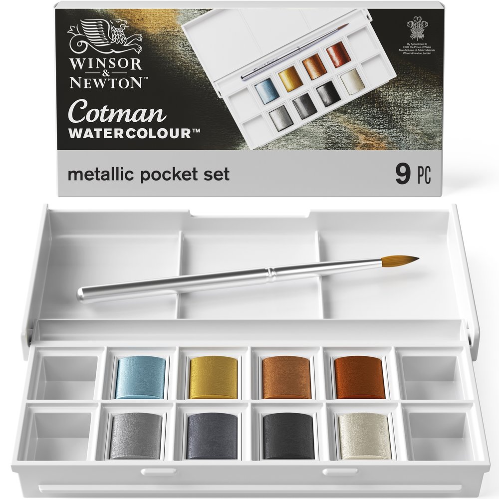 Winsor & Newton Acuarela Cotman Set de Bolsillo Colores Metálicos 8 medio godets