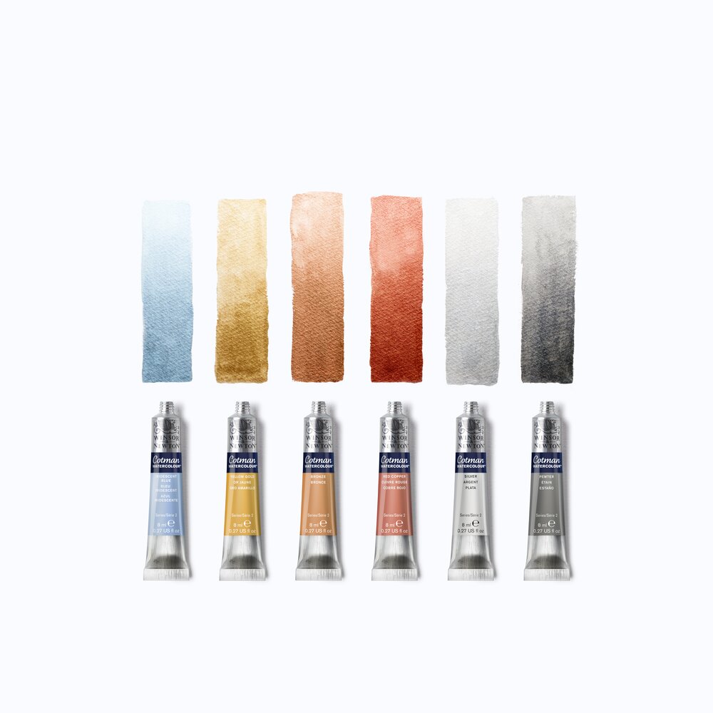 Winsor & Newton Aquarela Cotman Winsor & Newton de cores metálicas 6 tubos