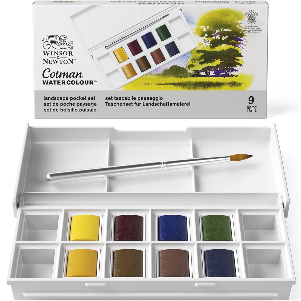 Winsor & Newton Acuarela Cotman Set Bolsillo Paisaje 8x1/2 Godets