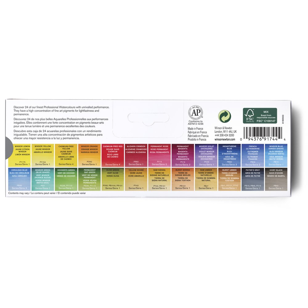 Winsor & Newton Acuarela Profesional Caja Metal 24 Semi Godet