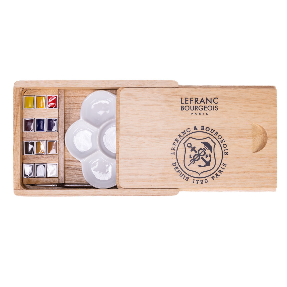 Lefranc Bourgeois Fine Acuarela Caja Madera 12 Mg +Accesorios