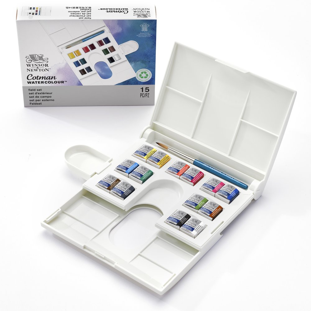 Winsor & Newton Acuarela Cotman Caja Compacta 14x1/2 godet + pincel