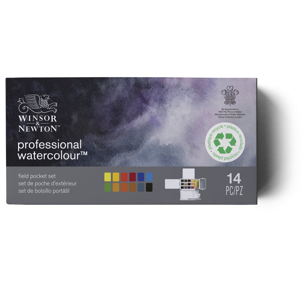 Winsor & Newton Acuarela Profesional Caja de Campo 12x1/2 Godets