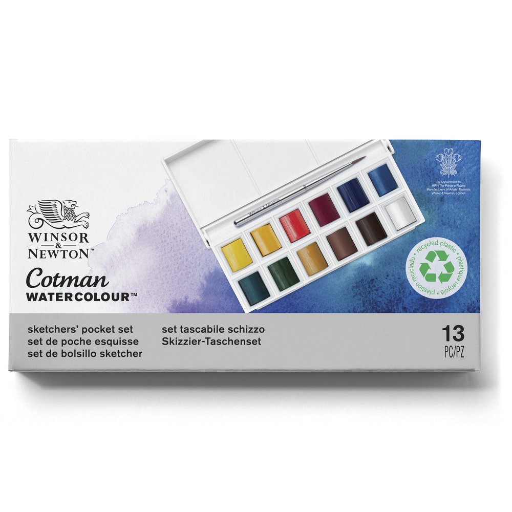 Winsor & Newton Acuarela Cotman Caja de Plástico Sketcher 12x1/2 godets