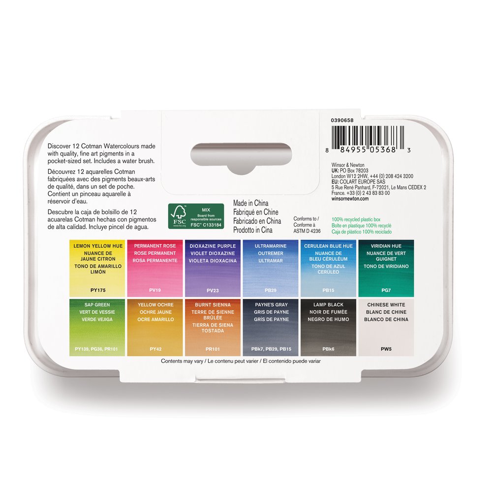 Winsor & Newton Acuarela Cotman Pincel Set 12 semi godet