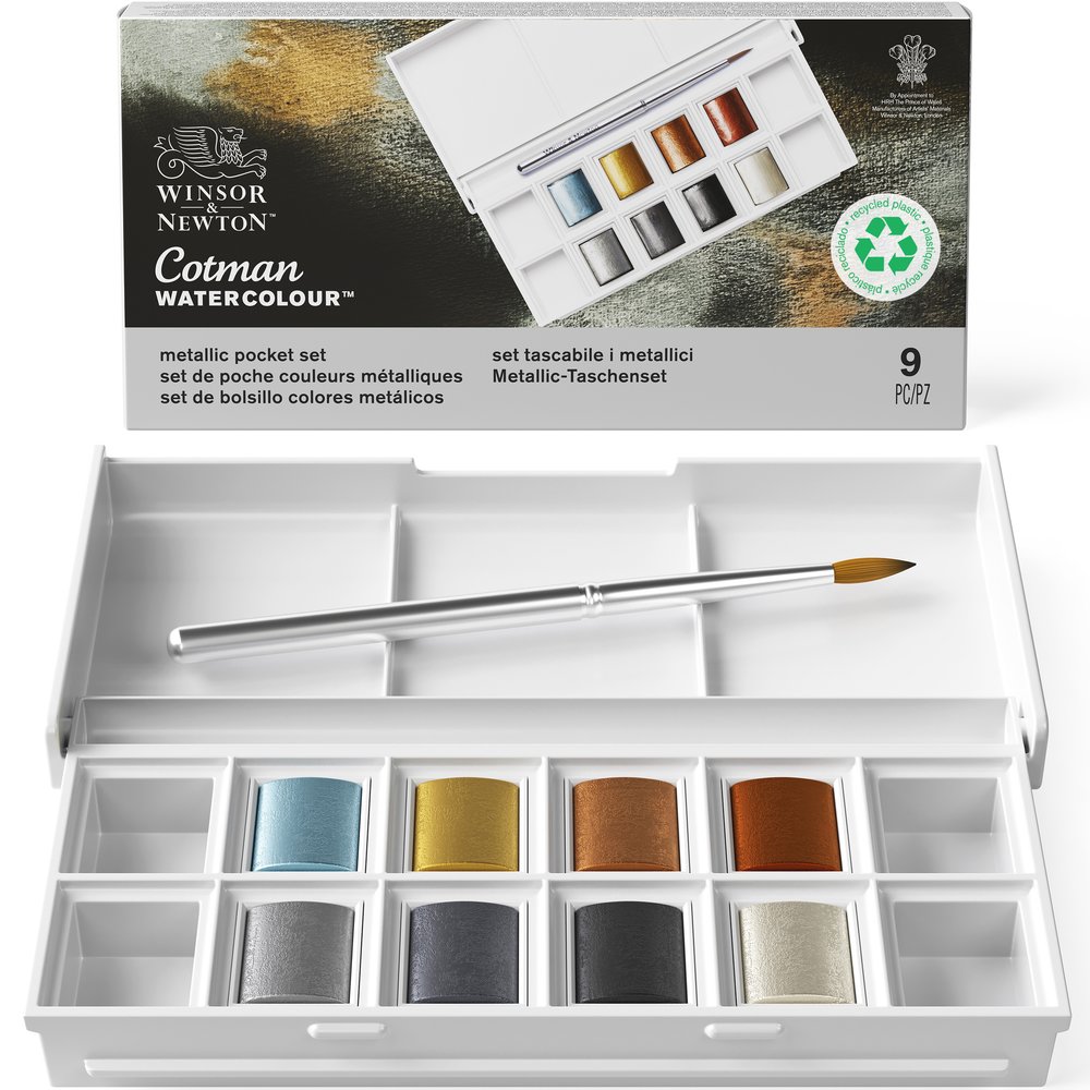 Winsor & Newton Acuarela Cotman Set de Bolsillo Colores Metálicos 8 medio godets