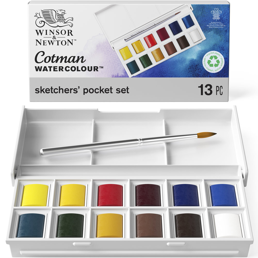 Winsor & Newton Acuarela Cotman Caja de Plástico Sketcher 12x1/2 godets