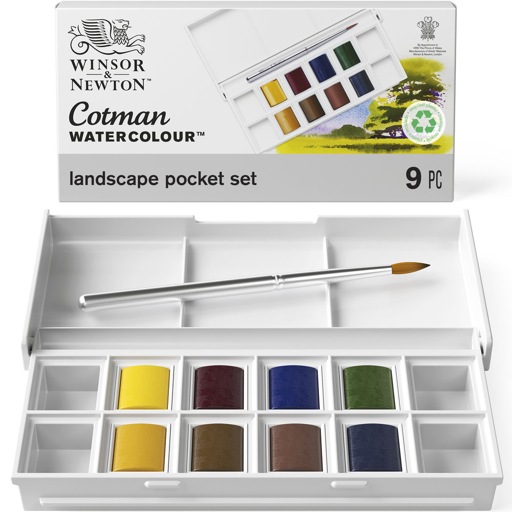 Winsor & Newton Acuarela Cotman Set Bolsillo Paisaje 8x1/2 Godets