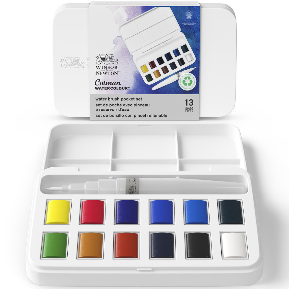 Winsor & Newton Acuarela Cotman Pincel Set 12 semi godet