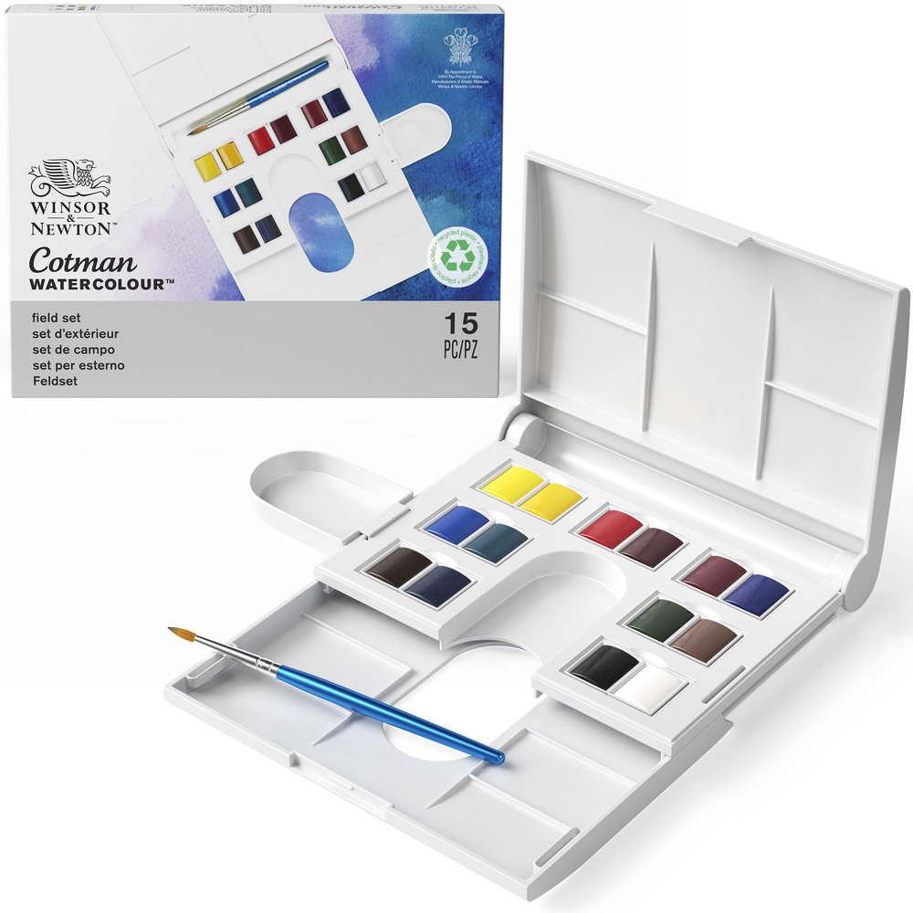 Winsor & Newton Acuarela Cotman Caja Compacta 14x1/2 godet + pincel