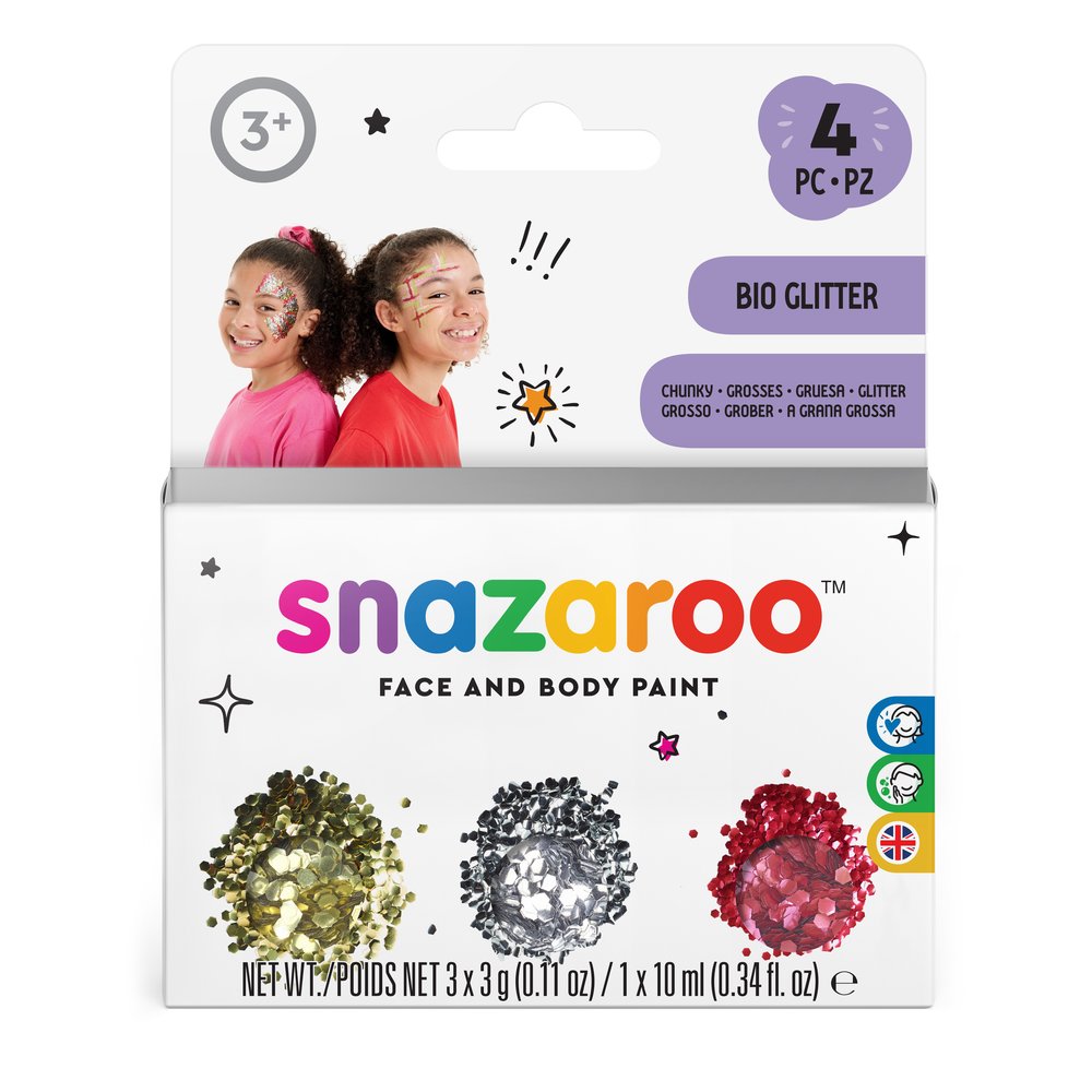 Snazaroo Bio Glitter x3 Chunky & Fixer