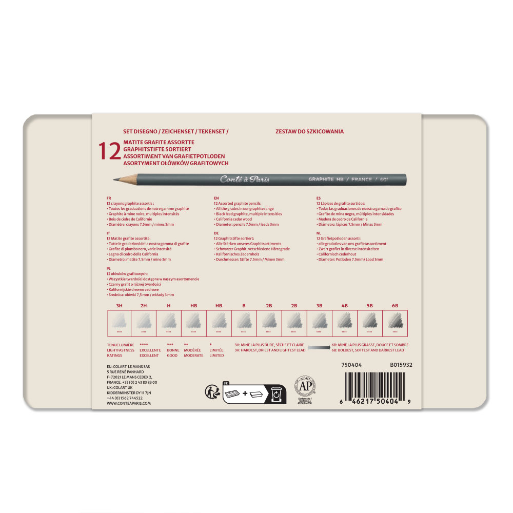 Conté à Paris Lápiz Grafito Caja de Metal Surtido x12