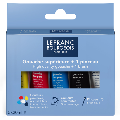 Lefranc Bourgeois Gouache Educacion 5x20ml +1 Pincel - Colores Primarios