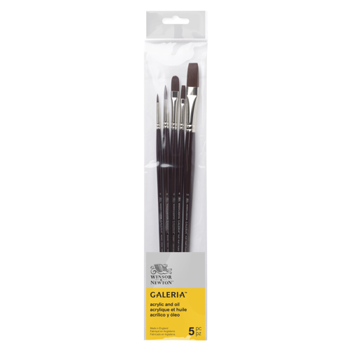 Winsor & Newton Galeria Pincel Mango Corto Pack x5 (R: 2, 6; PL: 4, 14; Filbert 8)