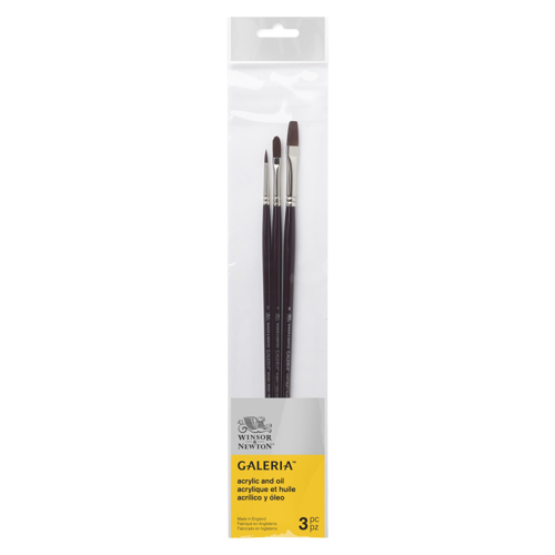 Winsor & Newton Galeria Pincel Mango Corto Pack x3 (R: 2; PL: 8, Filbert 4)
