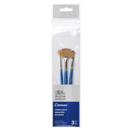 Winsor & Newton Cotman Pincel Mango Corto Pack x3 (R: 2, Un Trrazo 6mm; Abanico 4)