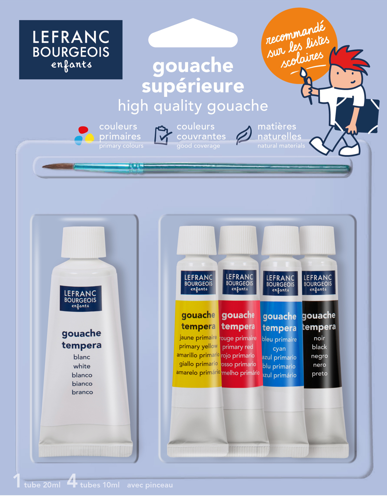 Lefranc Bourgeois Educación Gouache Blister 4x10+1x20ml Colores Primarios+1 Pincel