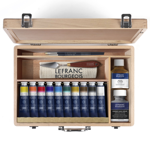 Lefranc Bourgeois Fine Oil Colour Set Of 10x40ml+Add+Acc Wooden Box ROW