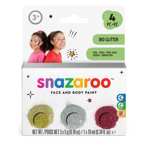 Snazaroo Bio Glitter x3 purpurina fine & gel fijador