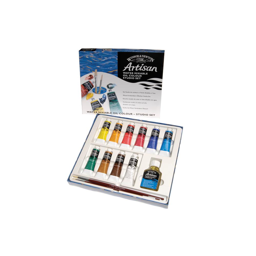 Winsor & Newton Set Huile Artisan 37mlx10 + Huile Lin 75 ml + 2 Pinceaux