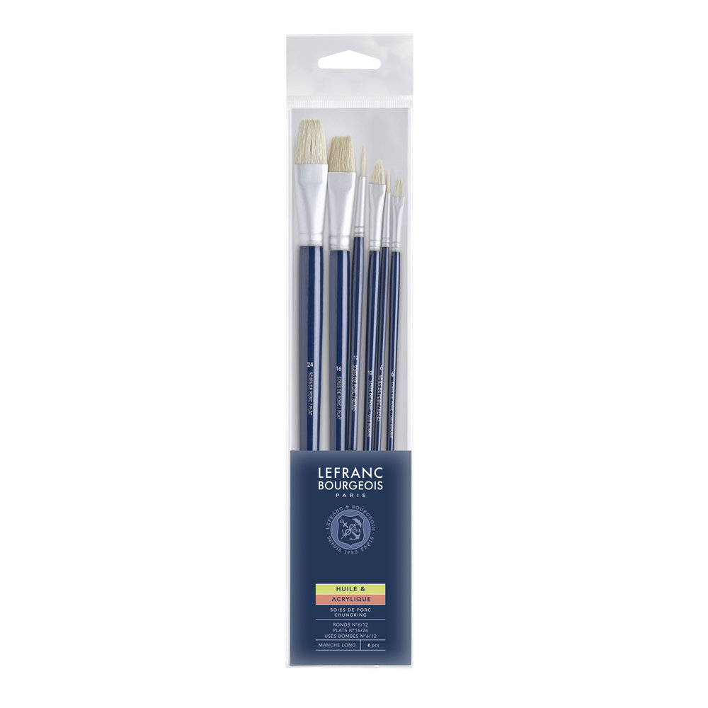 Lefranc Bourgeois Enfants Assortiment de 6 Pinceaux pour l'Huile en Soies de Porc à Manche Long